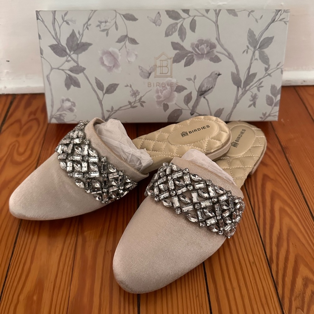 Birdies “The Songbird” Snow Crystal Embellished Mules/Size 8